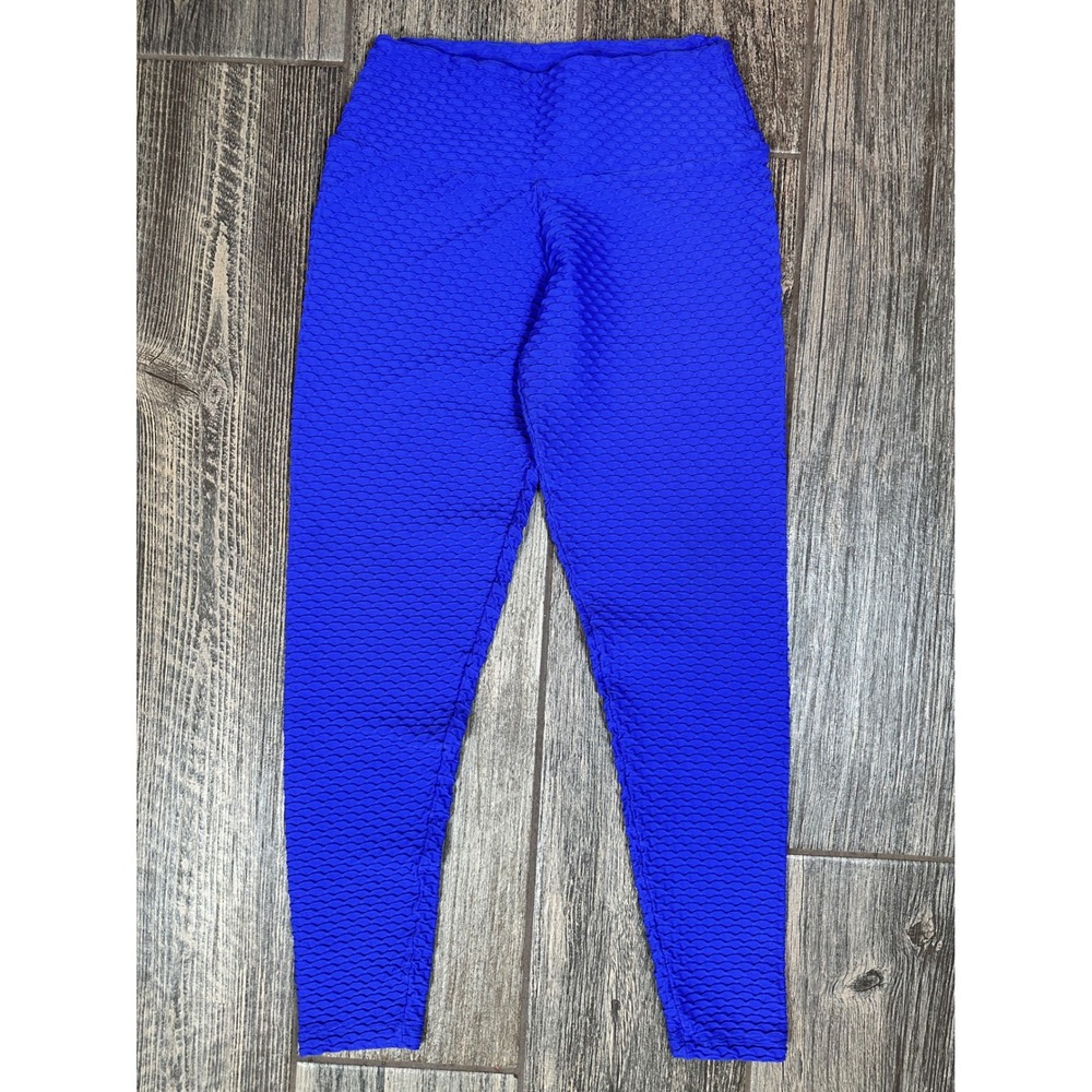 Baty by Brabants Blue High Waist Textured Leggings Athletic Workout‎ Pants